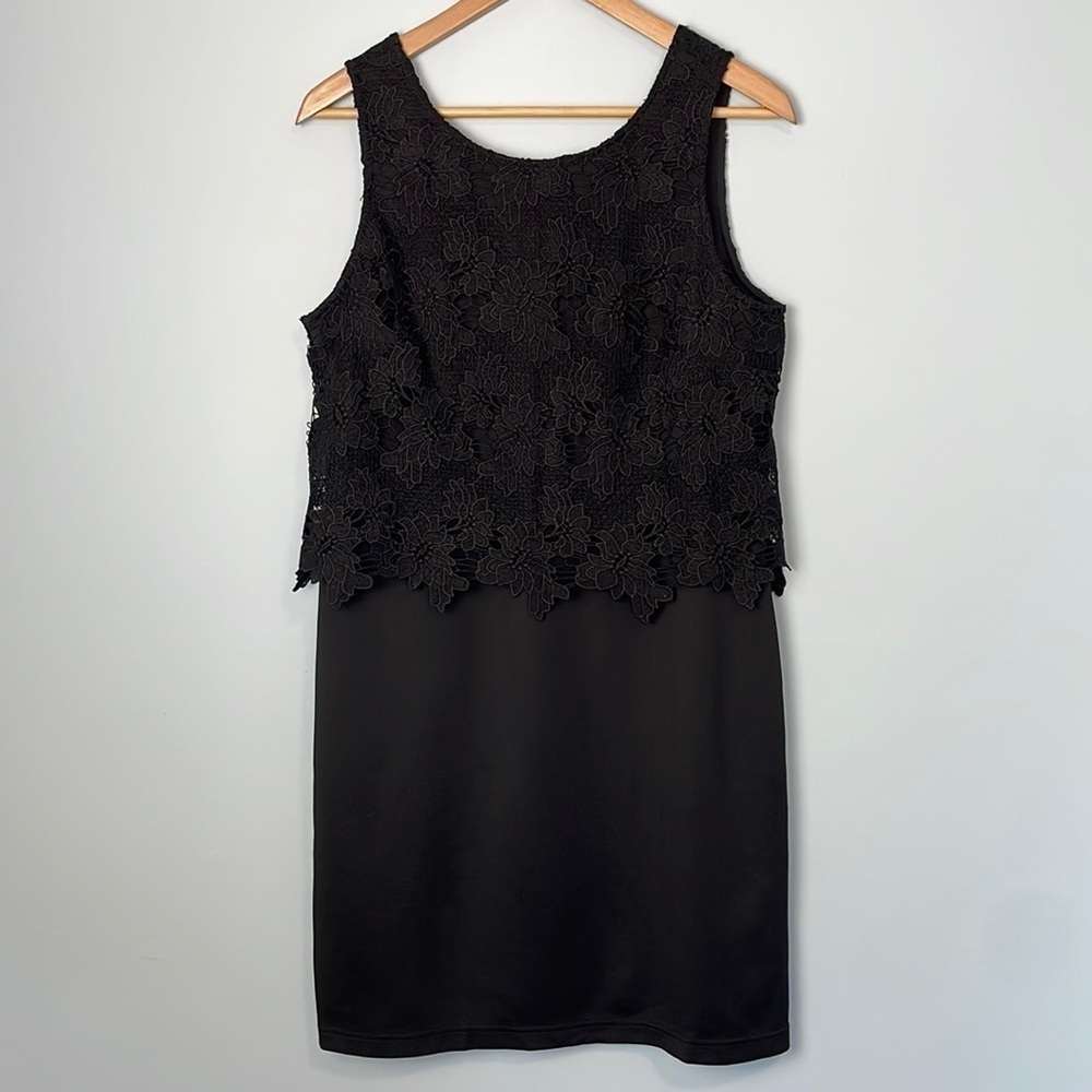 NWT Cleo Petites Black Lace Overlay Sheath Dress Size Large
